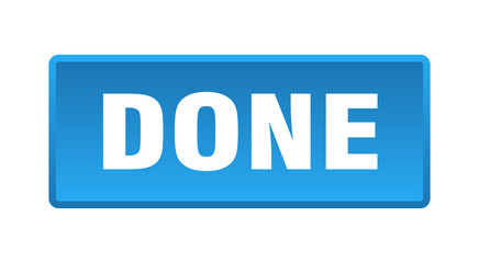 done button. done square blue push button