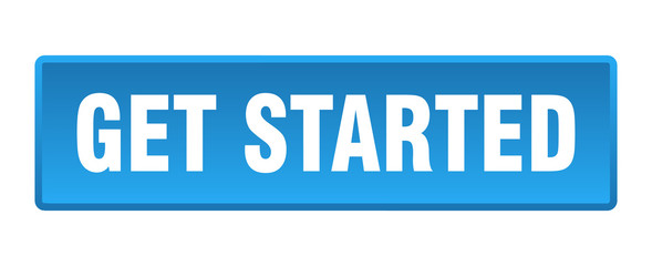 get started button. get started square blue push button
