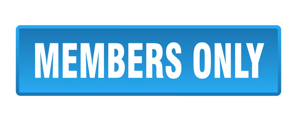 members only button. members only square blue push button