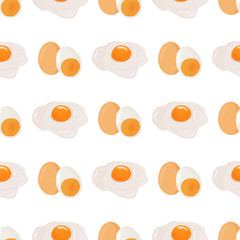 Boiled and fried eggs seamless pattern. Food background. Morning meal.