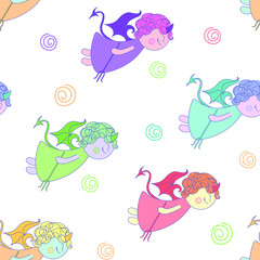 Seamless pattern. Little devils of pink, purple, blue, green, orange colors, vector illustration