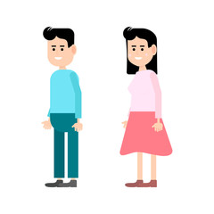A man and a woman in the style of a flat illustration.Full-length people.Vector illustration.