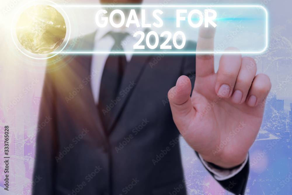 Poster writing note showing goals for 2020. business concept for object of demonstratings ambition or effor