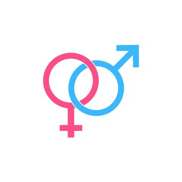 Male and female symbols. Gender, sex symbol or symbols of men and women icon logo flat in blue and pink on isolated white background. EPS 10 vector