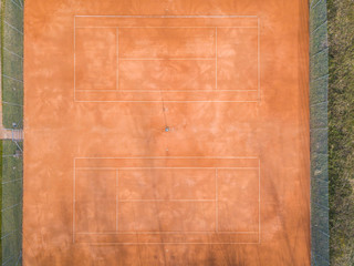 Aerial view of empty tennis court in Switzerland.