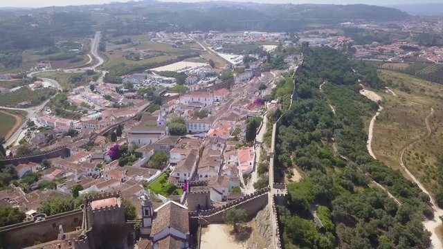 Aerial view of medieval Obidos in Portugal