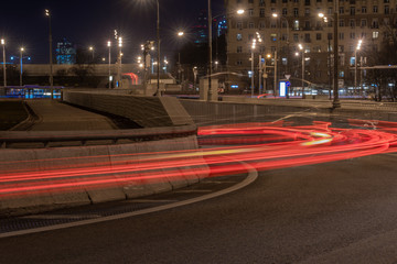 Traffic at night city road, long exposure