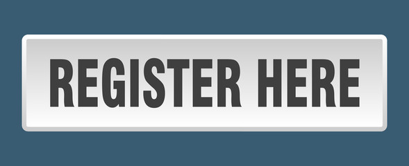 register here button. register here square white push button