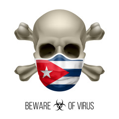 Human Skull with Crossbones and Surgical Mask in the Color of National Flag Cuba. Mask in Form of the Cuban Flag and Skull as Concept of Dire Warning that the Viral Disease Can be Fatal