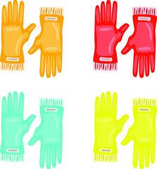 A set of multi-colored protective rubber gloves drawn in  flat style. Gloves isolated on a white background