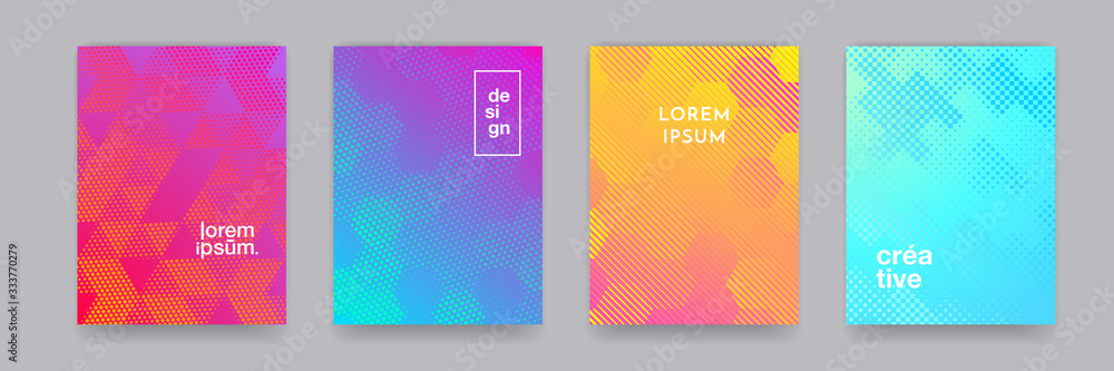Fototapete Color gradient backgrounds, abstract geometric halftone patterns, vector trendy line design. Simple minimal elements in halftone color gradient, modern pattern backgrounds