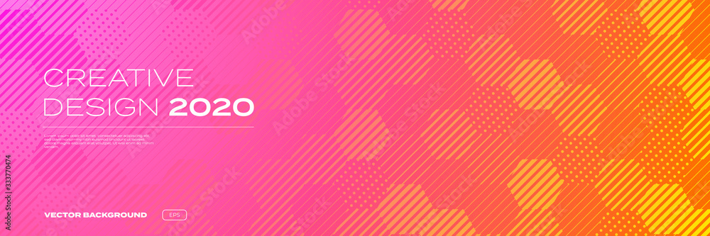 Leinwandbilder Color gradient background, geometric halftone pattern, vector abstract trendy graphic design. Honeycomb mosaic line pattern in orange and pink red halftone gradient background