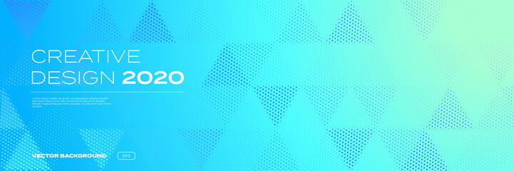 Color gradient background, geometric halftone pattern, vector abstract triangle mosaic trendy graphic design. Simple minimal halftone blue and green color gradient, modern pattern background