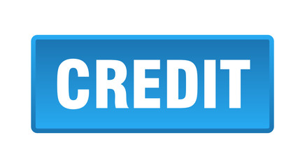 credit button. credit square blue push button