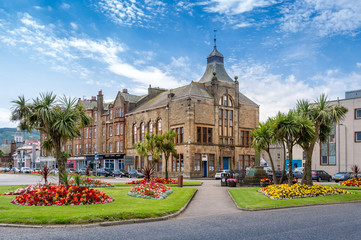 Campbeltown central square near the ferry terminal and amrina entrance. Scotland.