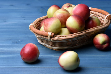 Hybrid Nectarine and Apricot Fruit Abrikotin in a basket on a rustic background
