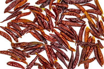 Dried red hot chillies isolated on white background