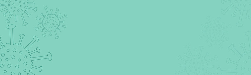Banner with coronavirus lineart illustration on a green background