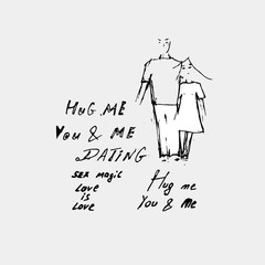 hug me, date concept Hand drawn concept