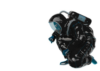 bio hazard man searching in a white background side view