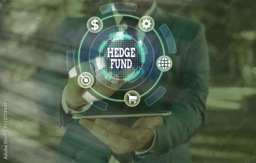 Poster text sign showing hedge fund. business photo showcasing basically a fancy name for an alternative in
