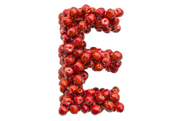 Letter E from red apples, 3D rendering