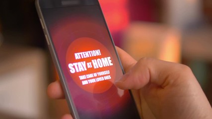 Emergency message Stay Home on the phone - Powered by Adobe