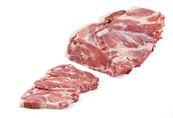Raw Pork Meat - Blade Shoulder Cut - Isolated on White Background