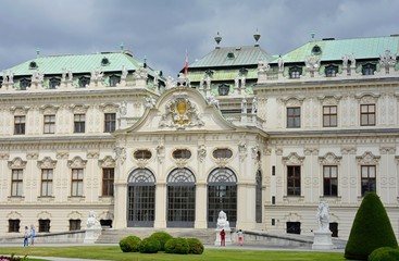 Fototapeta na wymiar Belvedere Palace complex in Vienna. Upper Belvedere. Executive residence. Austria. Located in Landstrasse, the third district of the city. Museum Landmark of Vienna. Belvedere in the summer.