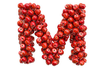 Letter M from red apples, 3D rendering