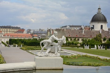 Belvedere Palace complex in Vienna. Austria. Located in Landstrasse, the third district of the city, southeast of the center. Museum Landmark of Vienna. Belvedere in the summer.