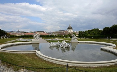 Belvedere Palace complex in Vienna. Austria. Located in Landstrasse, the third district of the city, southeast of the center. Museum Landmark of Vienna. Belvedere in the summer.