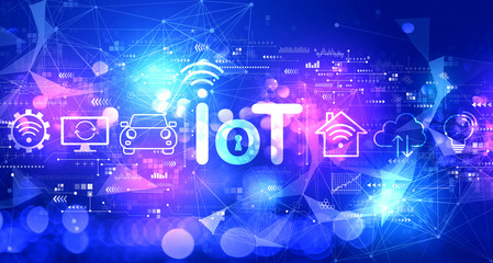 IoT theme with technology blurred abstract light background
