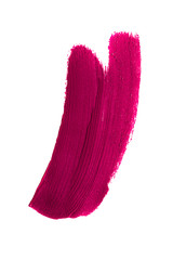 Pink purple lipstick cosmetic product brush stroke swipe sample. Swatch smudge smear isolated on white background. Cream makeup texture