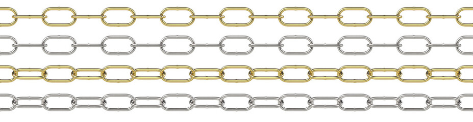 Seamless curb chains isolated on white background 3D illustration