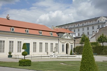 Belvedere Palace complex in Vienna. Austria. Located in Landstrasse, the third district of the city, southeast of the center. Museum Landmark of Vienna. Belvedere in the summer.