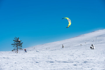 Paraglider skiing