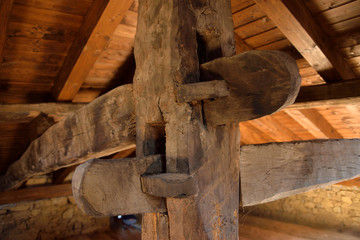Detail of a joint in a wood structure of an old building