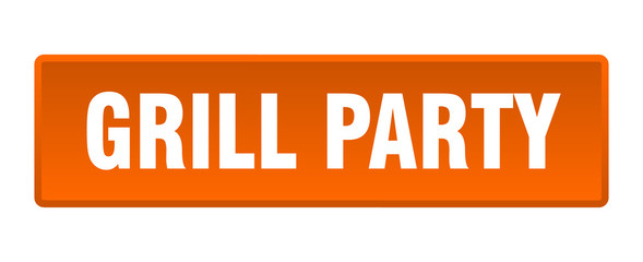 grill party button. grill party square orange push button