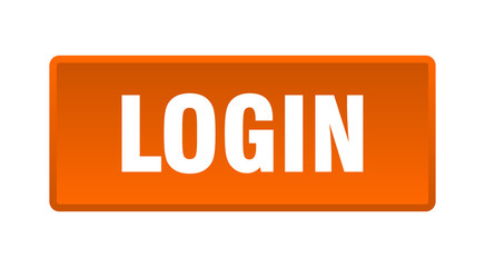 login button. login square orange push button