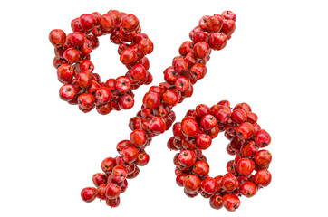 Percent symbol from red apples, 3D rendering