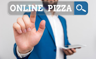 Word writing text Online Pizza. Business photo showcasing fast delivery of pizza at your doorstep...