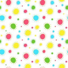 Hand drawn seamless coronavirus  pattern, covid-19, pandemic, multi colored viruses