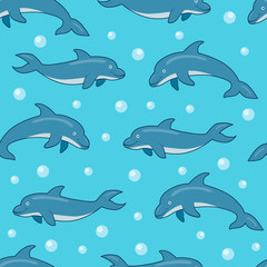 Seamless dolphins pattern for textile, print, fabric, surface design. Dolphins background