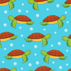Seamless sea turtle pattern design. Childish pattern with sea turtle