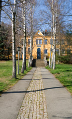 Crimmitschau / Germany: The primary school in Frankenhausen, a district of the small Saxon city, in the March sun