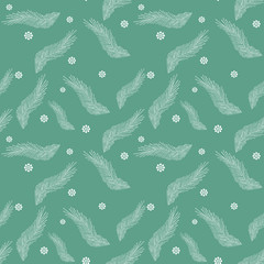 Floral seamless pattern with leaves and flowers on turquoise background. Great for wedding decor, wrapping paper, background, fabric print, web page backdrop, wallpaper