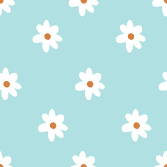 Cute Repeat Daisy Wildflower Pattern with blue background. Seamless floral pattern. White Daisy. Stylish repeating texture. Repeating texture. 