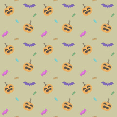 halloween background with pumpkin sweets and a bat