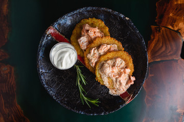 potato pancakes with sauce, Russian food